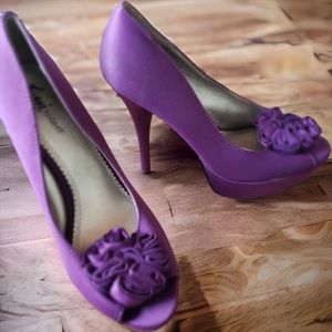 Fiona Nights,  Satin Purple High Fashion Heels. Size 10